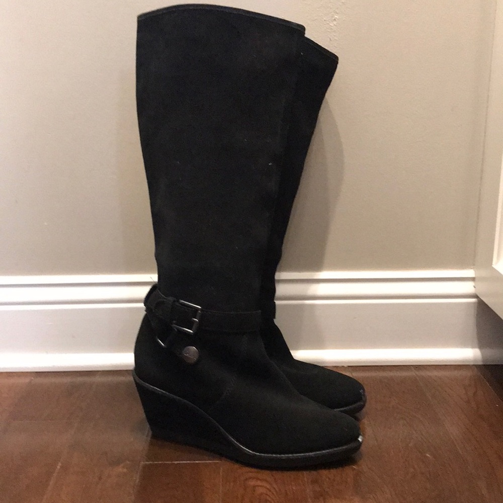 COACH Black Suede Wedge Boots